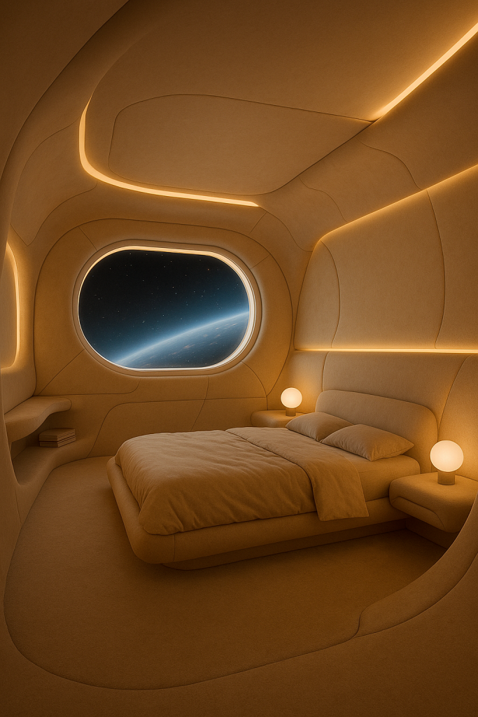 inside of a spaceship, but soft. Warm, but not old. Minimal, but not cold.